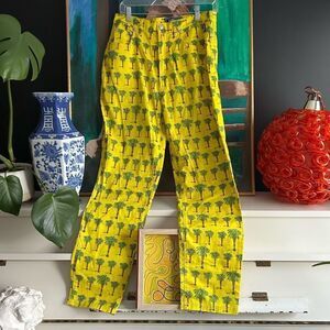 Vintage Versace Jeans Couture Palm Tree Print Jeans Yellow 90s Made in Italy 32”